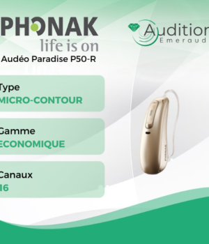 Audéo Paradise P50-R de chez Phonak au meilleur prix sur Herblay ou Saint Mandé. Centres auditifs professionnels à votre écoute et proche de vous.
