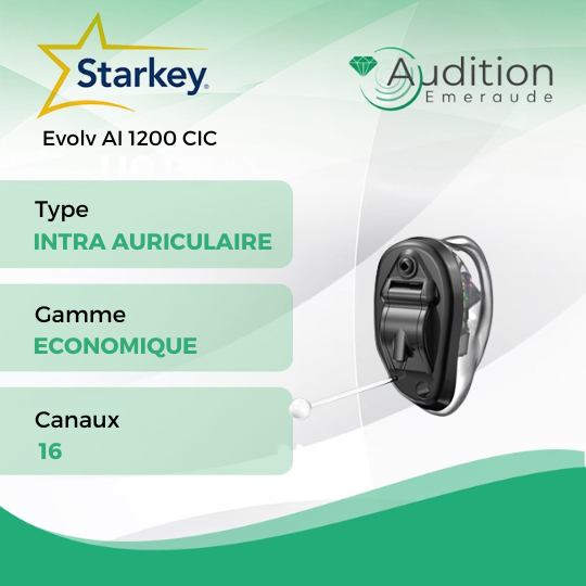 Evolv AI 1200 CIC de chez Starkey au meilleur prix sur Herblay ou Saint Mandé. Centres auditifs professionnels à votre écoute et proche de vous.