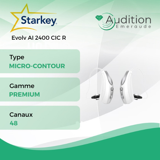 Evolv AI 2400 CIC R de chez Starkey au meilleur prix sur Herblay ou Saint Mandé. Centres auditifs professionnels à votre écoute et proche de vous.