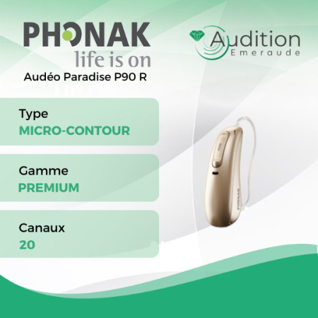Audéo Paradise P90 R de chez Phonak au meilleur prix sur Herblay ou Saint Mandé. Centres auditifs professionnels à votre écoute et proche de vous.