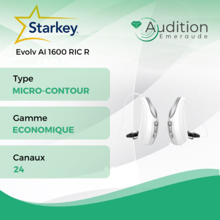 Evolv AI 1600 RIC R de chez Starkey au meilleur prix sur Herblay ou Saint Mandé. Centres auditifs professionnels à votre écoute et proche de vous.